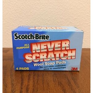 Scotch-Brite Never Scratch Wool Soap Pads By 3M 1996, 4 Pads, One Box, Vintage‎
